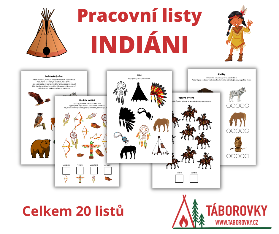 Indiánské aktivity pro děti - pracovní listy